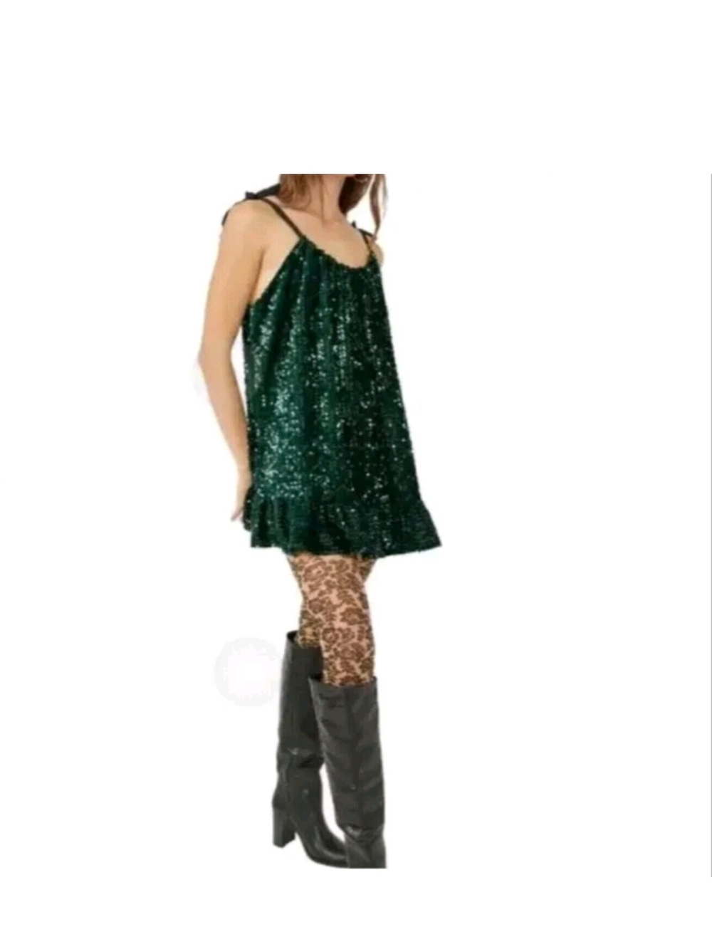 Free People Nova Emerald Green Sequin Trapeze  Mini Dress Size S